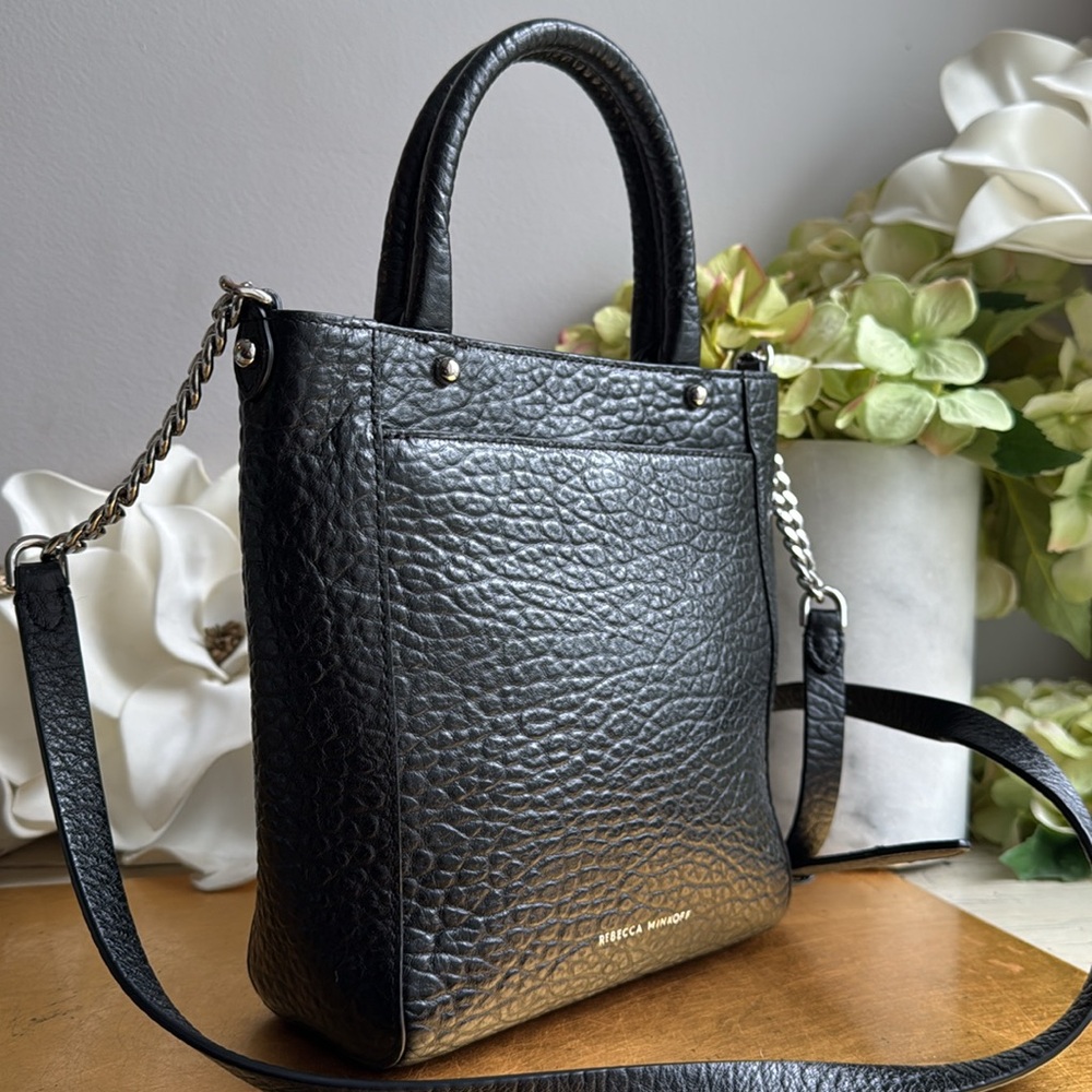 Rebecca Minkoff Chain Top Handle Tote in Pebbled Black Leather
